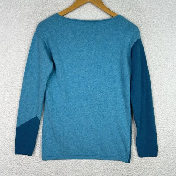 Lauren Hansen 100% Cashmere Sweater Women’s M Blue Colorblock Pullover Soft Knit - Picture 6 of 10